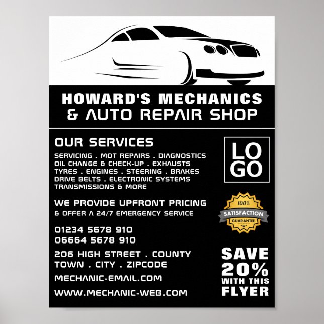 Sleek Car Logo Auto Mechanic & Repairs Advertising Poster (Front)