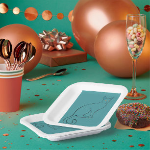 Sleek Cat Sketch Paper Plate