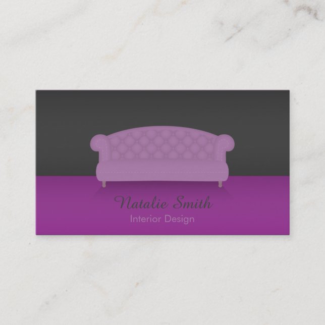 Sleek Chic Interior Design Purple Business Cards (Front)