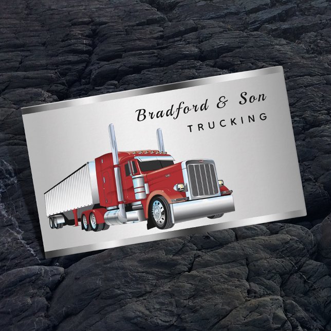 Sleek Chrome Transport Semi Trucking Company Business Card (Creator Uploaded)