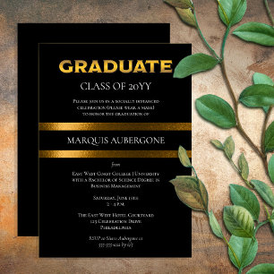 Sleek College   Univ Black   Gold Graduation Party Invitation