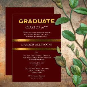Sleek College   Univ Maroon  Gold Graduation Party Invitation
