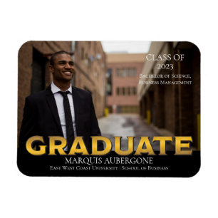 Sleek College Univ Photo Graduate Black Gold Magnet