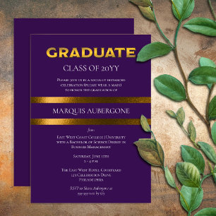 Sleek College Univ Purple Gold Graduation Party Invitation