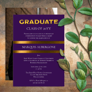 Sleek College Univ Purple Gold Graduation Party Invitation