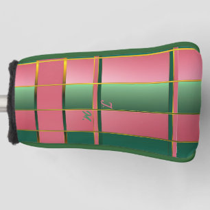 Sleek Colour Block Pink and Green Monogram Putter Golf Head Cover