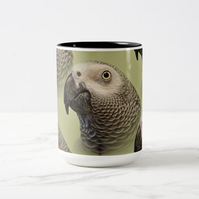 Sleek Congo African Grey Parrot Two-Tone Coffee Mug (Center)
