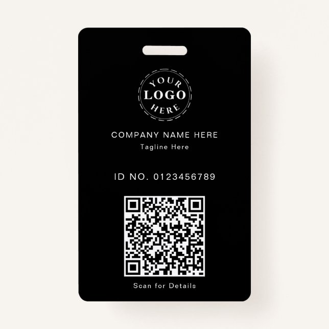 Sleek Custom Black ID Badge – Logo & Scannable QR (Back)