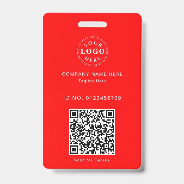 Sleek Custom Red ID Badge – Logo & Scannable QR (Front)