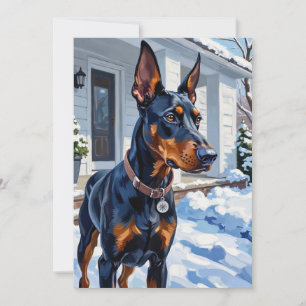 Sleek Doberman Pinscher Modern Winter Snowflake Holiday Card