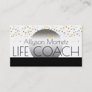 Sleek Elegant Modern Confetti Moon Life Coach Business Card