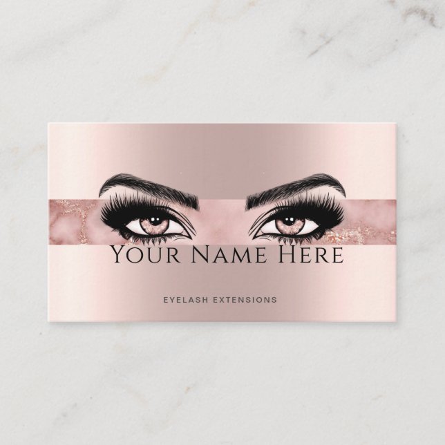 Sleek Faux foil eyelash extensions Rosegold Appointment Card (Front)