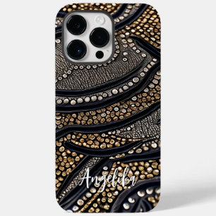 Sleek Faux Leather Abstract Minimalist with Name Case-Mate iPhone 14 Pro Max Case