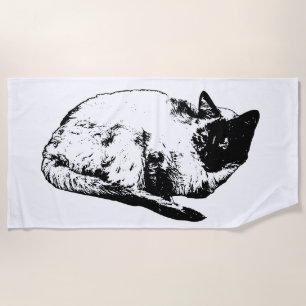 Sleek feline, cool season beach towel