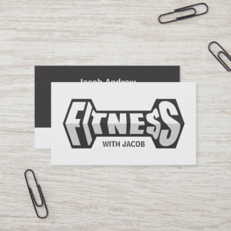 Sleek Fitness Dumbbell Typography Fitness Trainer Business Card