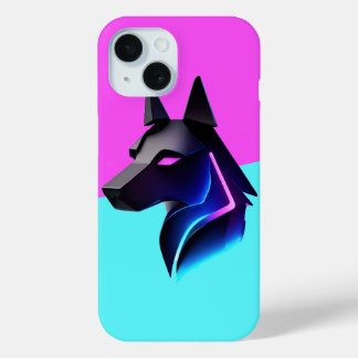 Sleek Futuristic Dog Silhouette — Neon Blue & Pink iPhone 15 Case