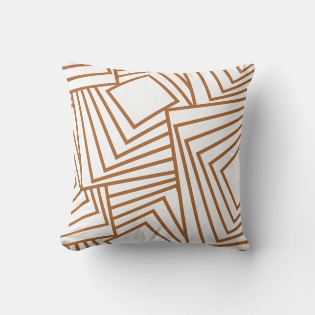 Sleek geometric pattern white with copper accent cushion (Front)