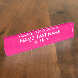 Sleek Girly Feminine Bright Pink Custom Nameplate