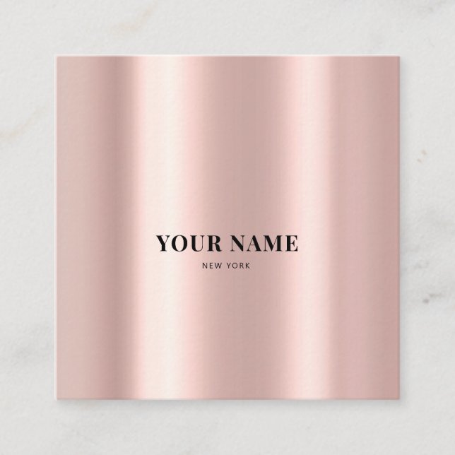 Sleek Glossy Elegant Pink Faux Foil Minimal Square Business Card (Front)