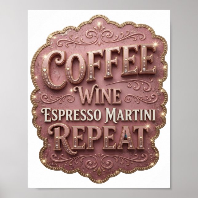 Sleek Gold COFFEE WINE ESPRESSO MARTINI REPEAT Poster (Front)