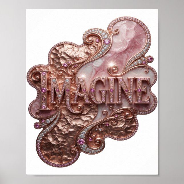 Sleek Gold IMAGINE 3D Text Art Poster (Front)