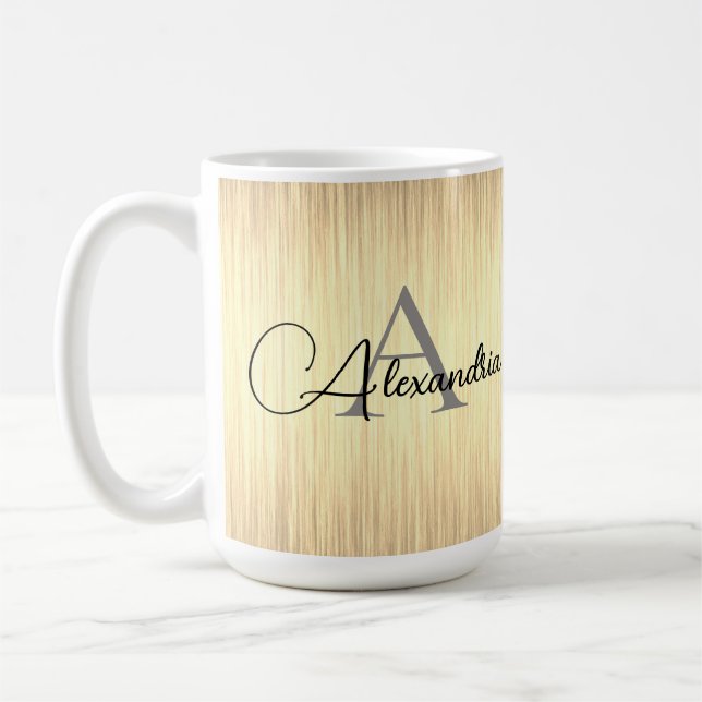 Sleek Gold Monogram Personalised Coffee Mug (Left)