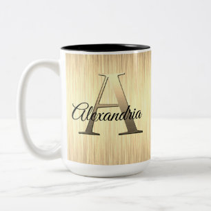 Sleek Gold Monogram Two-Tone Coffee Mug