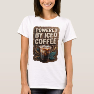 Sleek Gold POWERED BY ICED COFFEE Quote Design T-Shirt