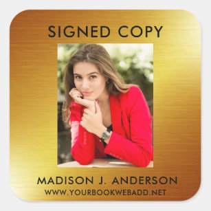Sleek Gold Signed Copy Author Writer Photo Web Square Sticker