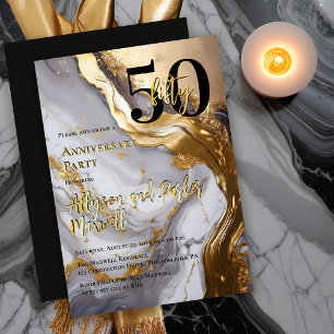 Sleek Gold White Marble 50 Anniversary Party