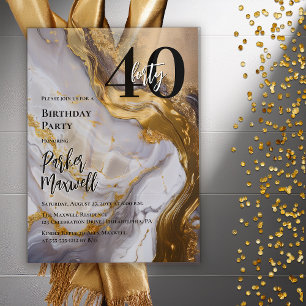 Sleek Gold   White Marble Modern 40 Birthday Party Acrylic Invitations
