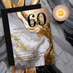 Sleek Gold White Marble Modern 60 Birthday Party