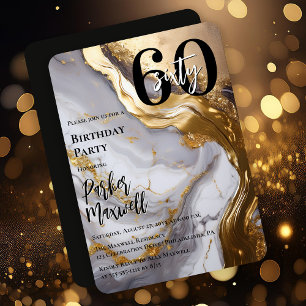 Sleek Gold   White Marble Modern 60 Birthday Party Invitation