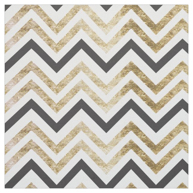 Sleek golden glitter black chevron pattern fabric (Swatch)