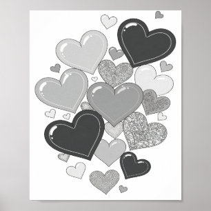Sleek Grey HEARTS Artistic Motif Poster