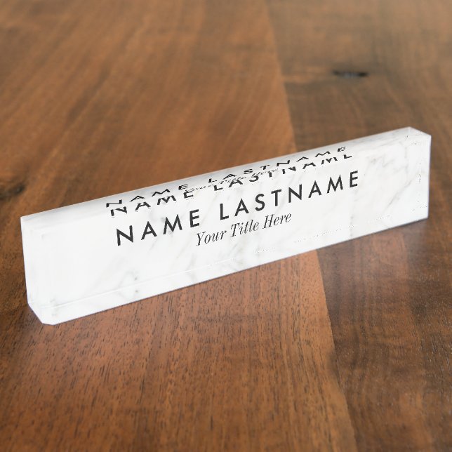 Sleek Grey White Marble Custom Nameplate (Side)