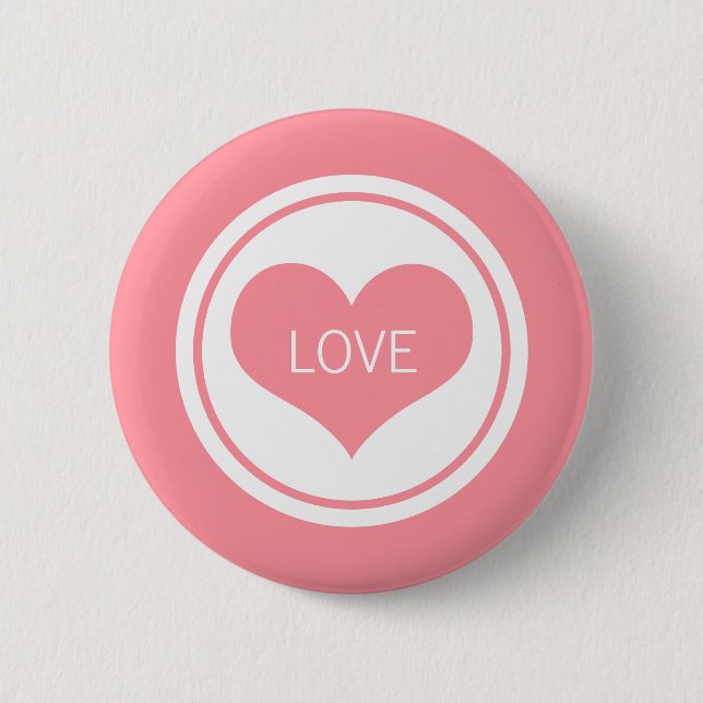 Sleek Heart Button, Pink 6 Cm Round Badge (Front)