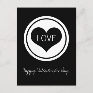 Sleek Heart Postcard, Black and White Holiday Postcard