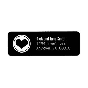 Sleek Heart Return Address Labels, Black and White Label