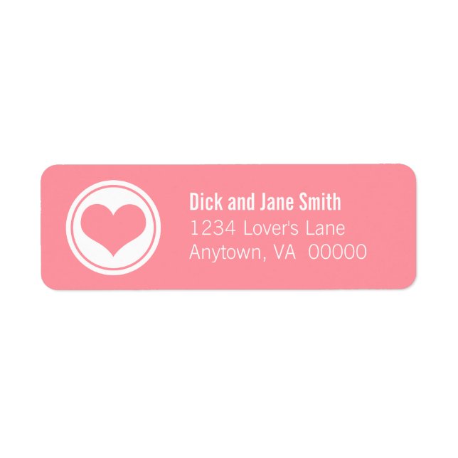 Sleek Heart Return Address Labels, Pink Label (Front)