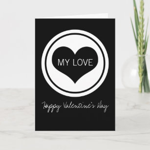 Sleek Heart Valentine's Day Card, Black and White Holiday Card