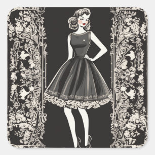 Sleek LBD Vintage Little Black Dress Decal Square Sticker
