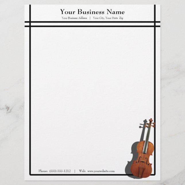 Sleek Lines Violin Music Business Personalized Letterhead (Front)