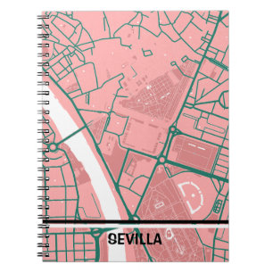 Sleek map of Seville - Rosa-verde Notebook