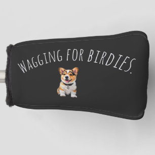 Sleek Matte Black Corgi 'Wagging for Birdies'  Golf Head Cover