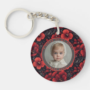 Sleek memorial keychain Custom Photo Rose