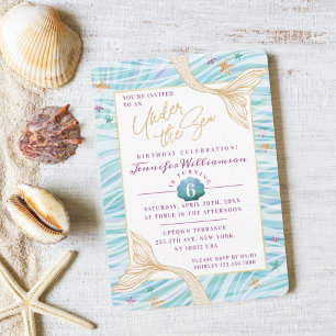 Sleek Mermaid Under The Sea Birthday Invitation