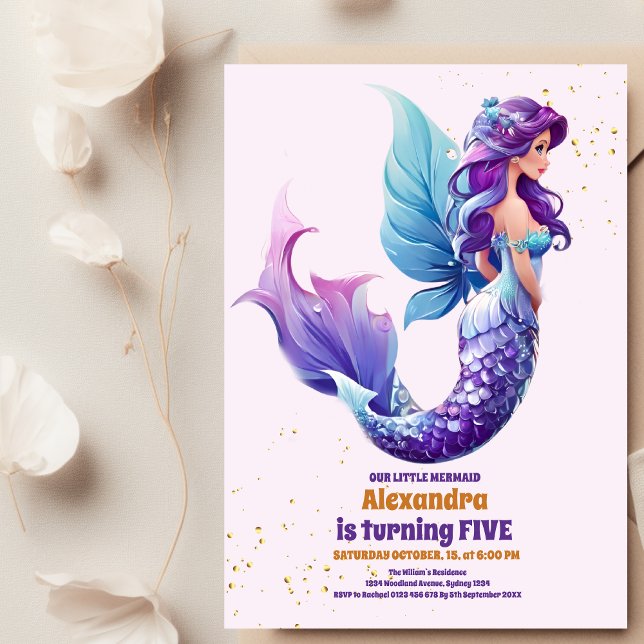 Sleek Mermaid Under The Sea Birthday Invitation (Creator Uploaded)