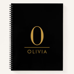 Sleek Minimalist Modern Gold Monogram Black Notebook