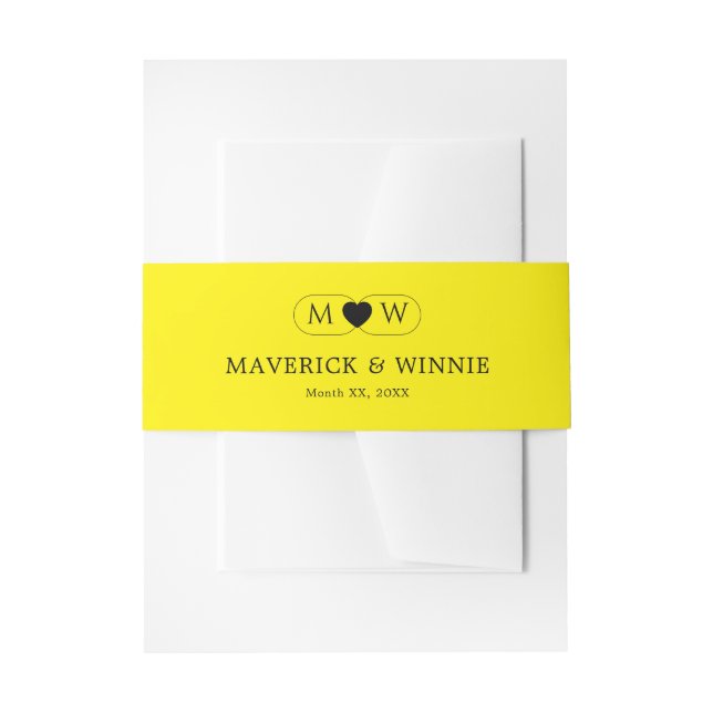 Sleek Minimalist Modern Wedding Bright Yellow Invitation Belly Band (Front Example)